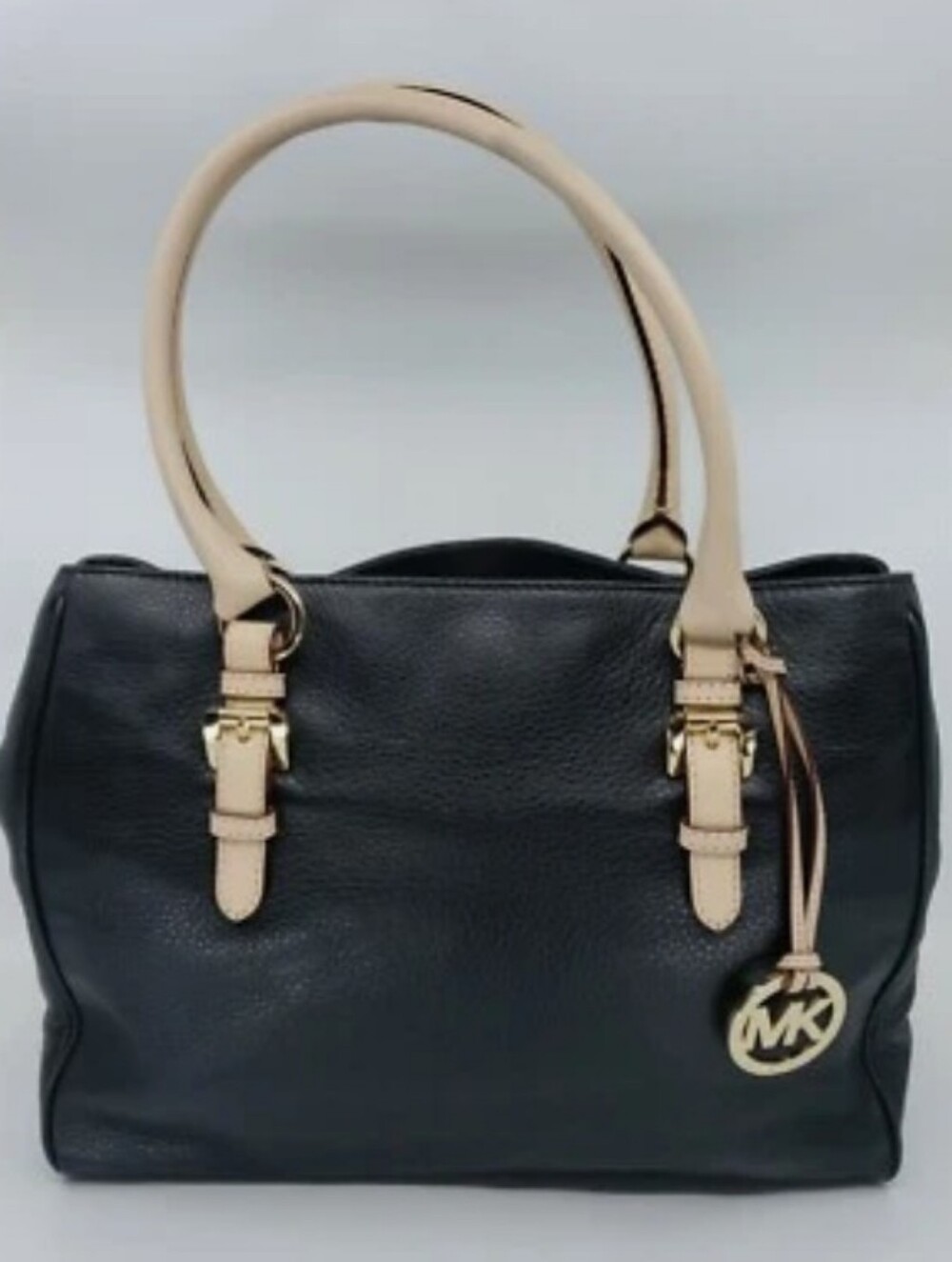Michael Kors Black Pebbled Leather Tote with Cream Handles
